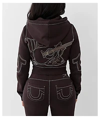 True Religion Big T Shrunken Trv Red Crop Zip Hoodie