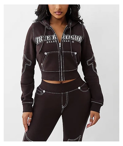 True Religion Big T Shrunken Trv Red Crop Zip Hoodie