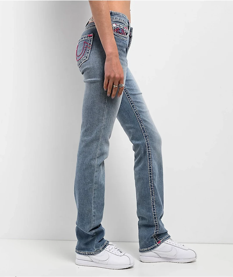 True Religion Billie Super T Moon Daisy Wash Mid Rise Jeans