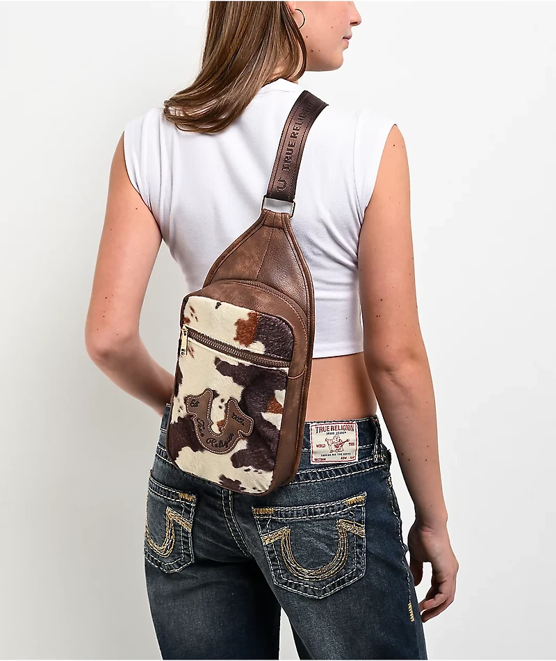True Religion Billy Brown Cow Print Crossbody Bag