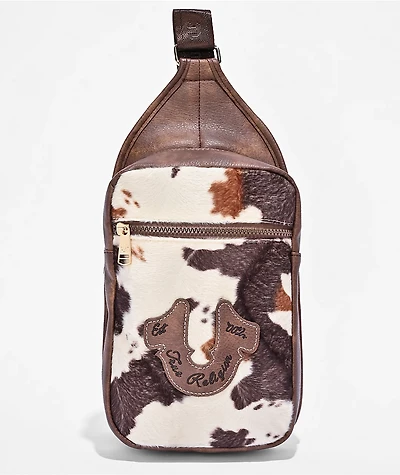True Religion Billy Brown Cow Print Crossbody Bag