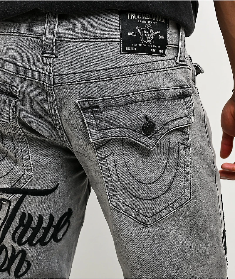 True Religion Billy Embroidered Grey Wash Bootcut Jeans