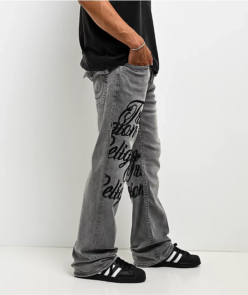 True Religion Billy Embroidered Grey Wash Bootcut Jeans