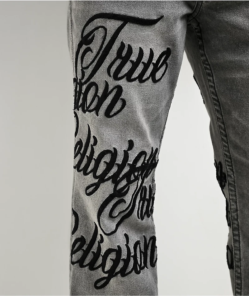 True Religion Billy Embroidered Grey Wash Bootcut Jeans