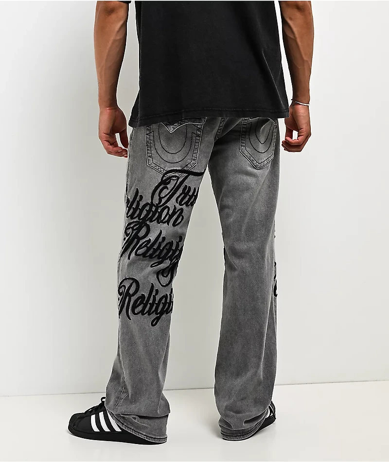 True Religion Billy Embroidered Grey Wash Bootcut Jeans