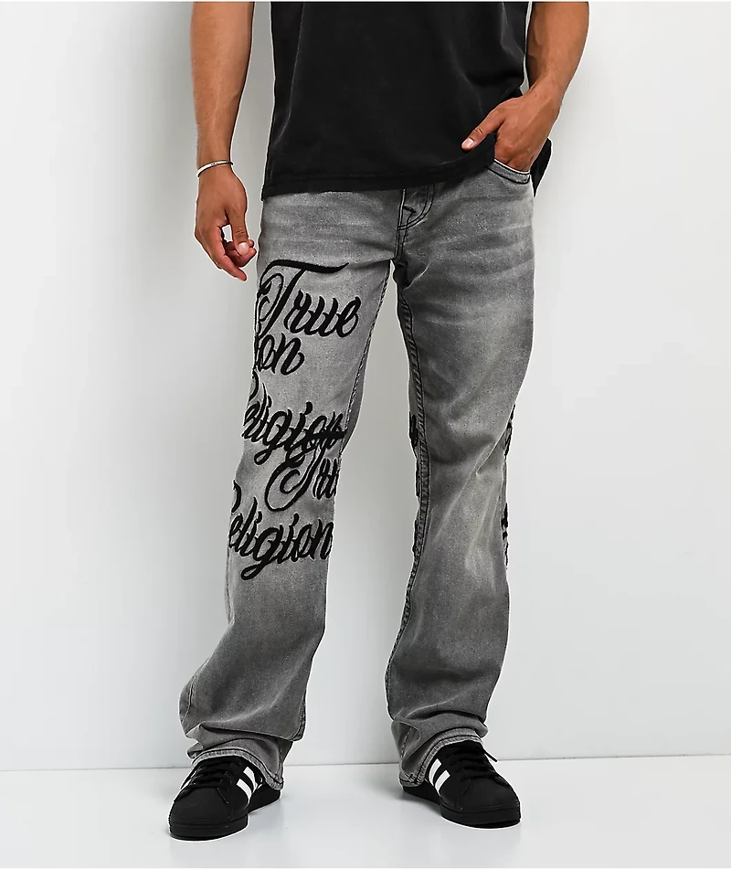 True Religion Billy Embroidered Grey Wash Bootcut Jeans