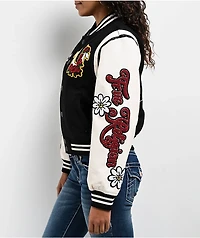 True Religion Black & Cream Embroidered Varsity Jacket