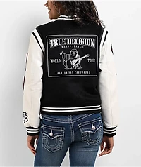True Religion Black & Cream Embroidered Varsity Jacket