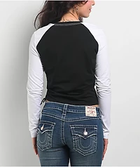 True Religion Black & White Raglan Asymmetrical Long Sleeve T-Shirt