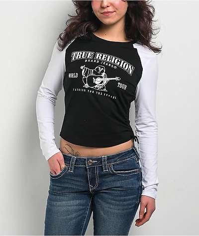 True Religion Black & White Raglan Asymmetrical Long Sleeve T-Shirt