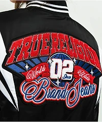 True Religion Black Satin Varsity Bomber Jacket