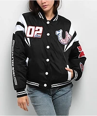 True Religion Black Satin Varsity Bomber Jacket