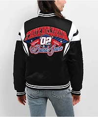 True Religion Black Satin Varsity Bomber Jacket