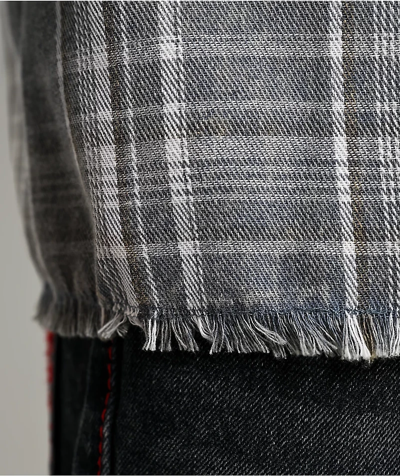 True Religion Bleached Horseshoe Plaid Cobalt Wash Flannel Shirt