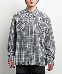 True Religion Bleached Horseshoe Plaid Cobalt Wash Flannel Shirt