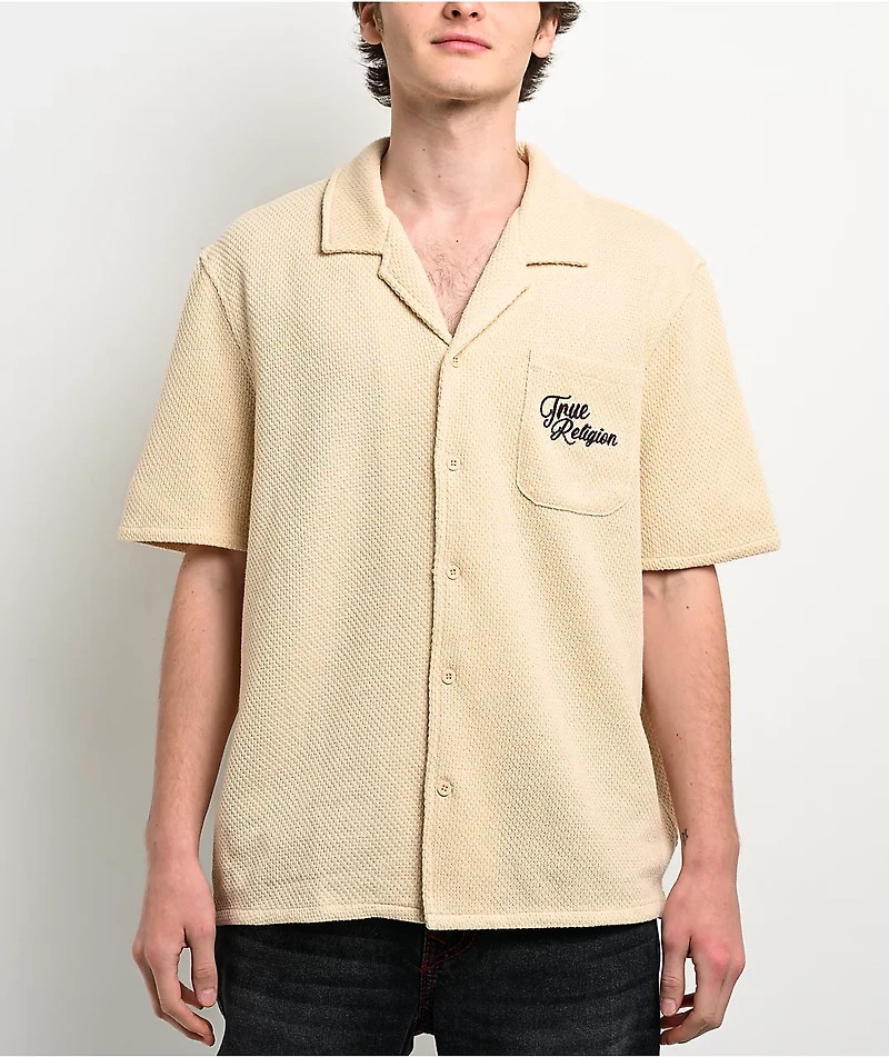 True Religion Blooms Knit Bleached Sand Camp Shirt