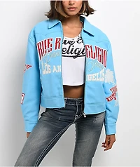 True Religion Blue Patent Leather Varsity Jacket