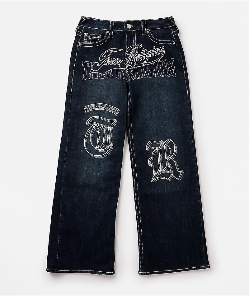 True Religion Bobbi Big T Mid Rise Ice Meadow Blue Wash Baggy Jeans