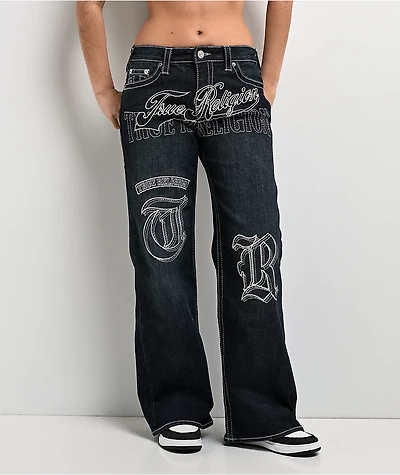 True Religion Bobbi Big T Mid Rise Ice Meadow Blue Wash Baggy Jeans