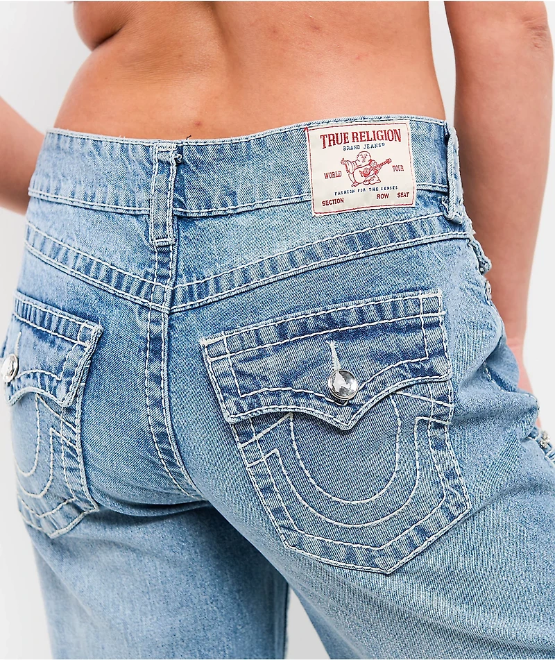True Religion Bobbi Crystal Cutout Big T Blue Baggy Jeans
