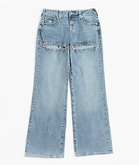 True Religion Bobbi Crystal Cutout Big T Blue Baggy Jeans