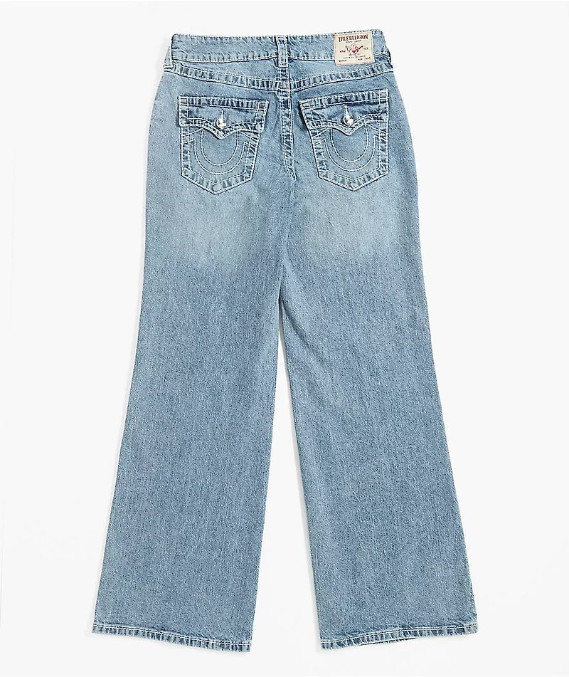 True Religion Bobbi Crystal Cutout Big T Blue Baggy Jeans
