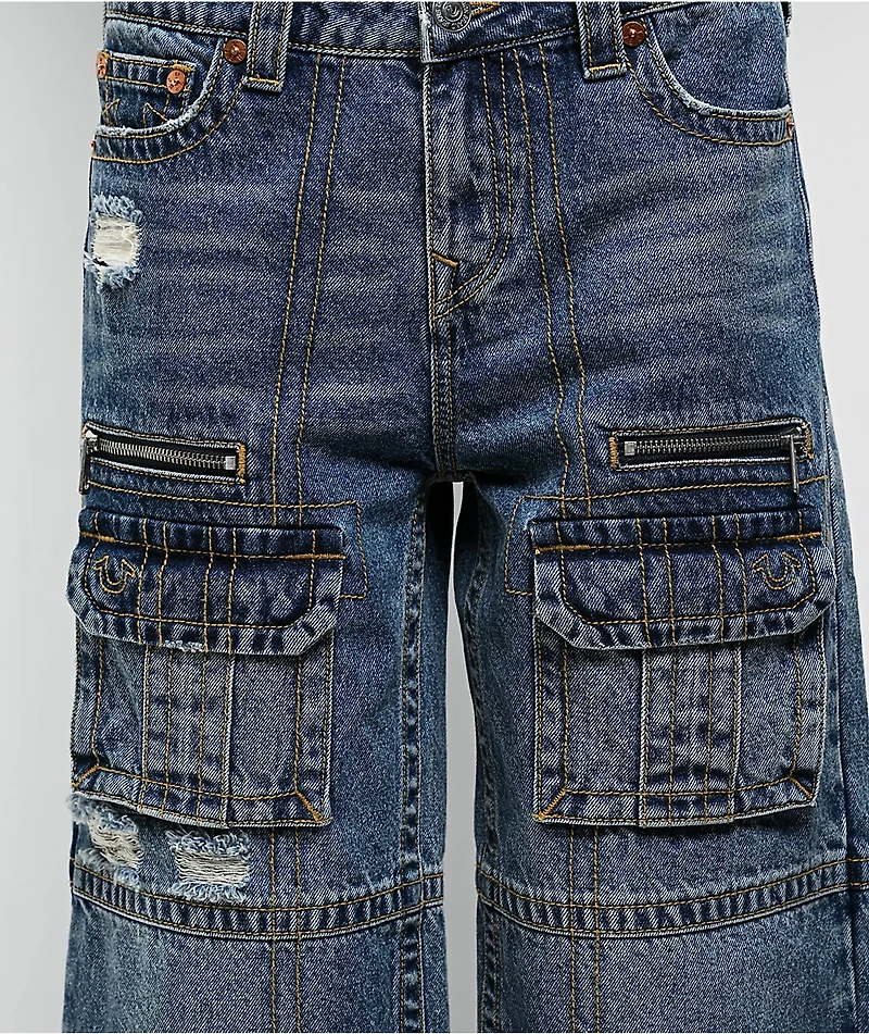 True Religion Bobbi Easy Hazel Wash Baggy Cargo Denim Shorts