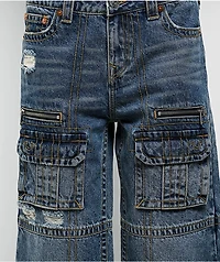 True Religion Bobbi Easy Hazel Wash Baggy Cargo Denim Shorts