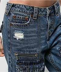True Religion Bobbi Easy Hazel Wash Baggy Cargo Denim Shorts