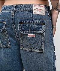 True Religion Bobbi Easy Hazel Wash Baggy Cargo Denim Shorts