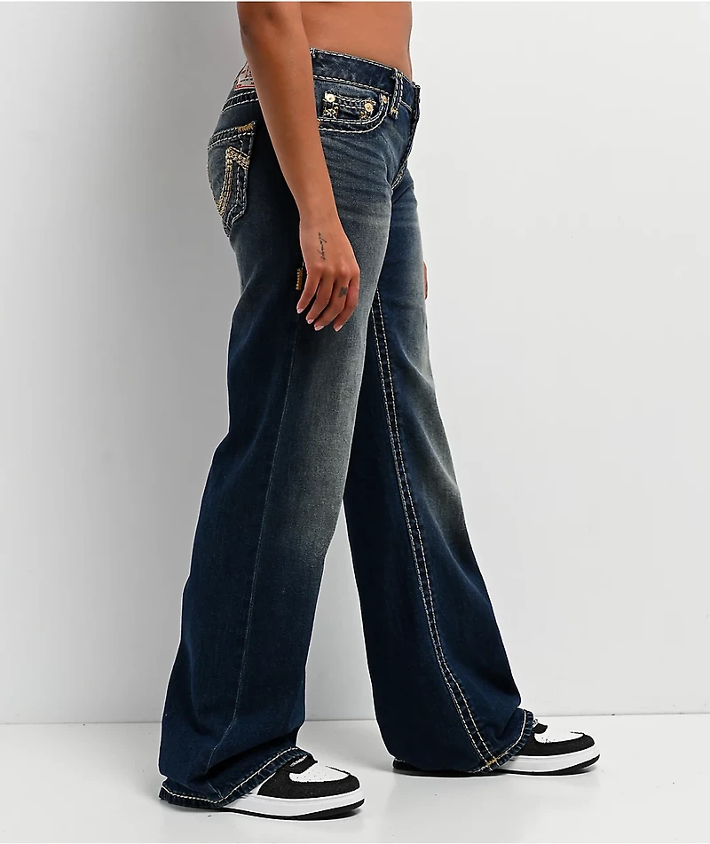 True Religion Bobbi Sparkle Glow Low Rise Super T Blue Baggy Jeans