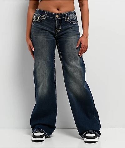 True Religion Bobbi Sparkle Glow Low Rise Super T Blue Baggy Jeans