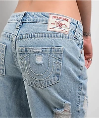 True Religion Bobbi Super Distressed Aqua Marine Mid Rise Baggy Jeans