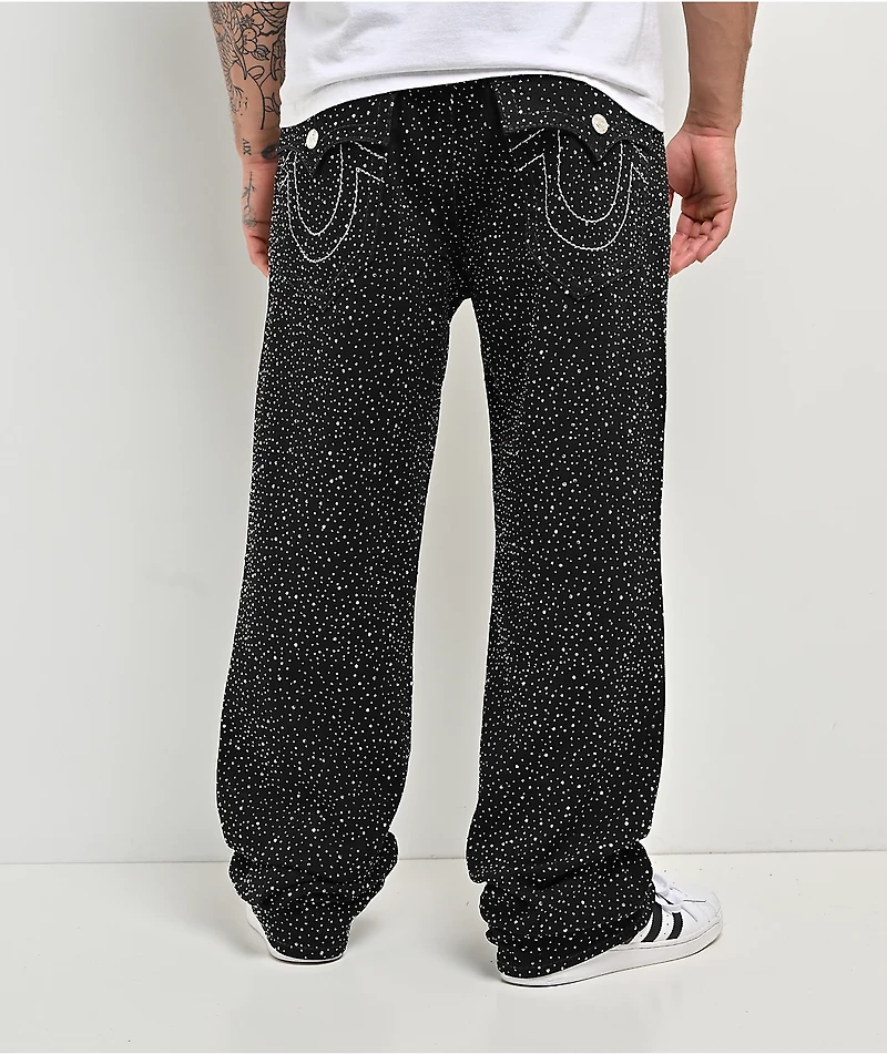 True Religion Bobby Big T Flap Body Rinse Black Wash Baggy Jeans