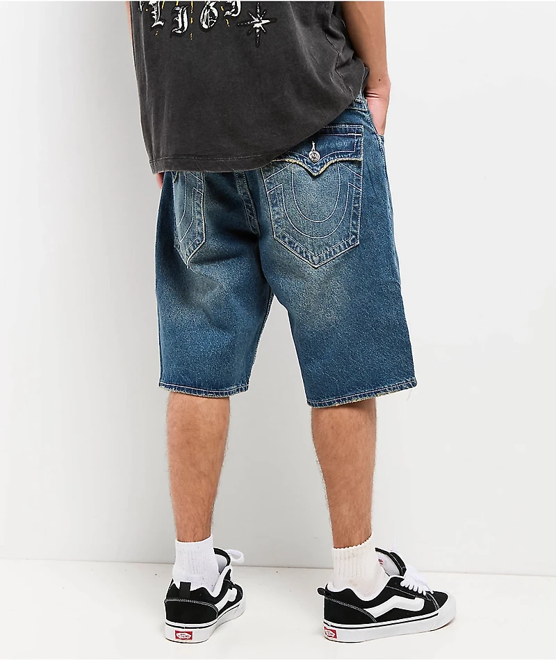 True Religion Bobby Flap Stormy Sky Wash Baggy Denim Shorts