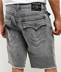 True Religion Bobby Frayed Hem Flap Grey Wash Baggy Shorts