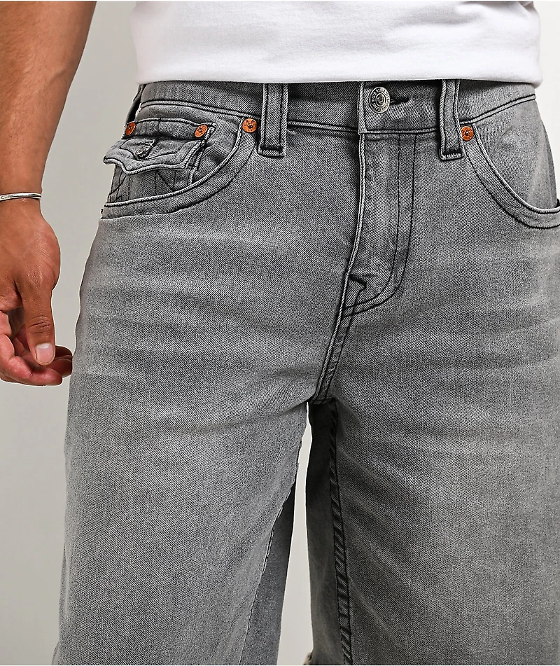 True Religion Bobby Frayed Hem Flap Grey Wash Baggy Shorts