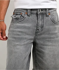 True Religion Bobby Frayed Hem Flap Grey Wash Baggy Shorts