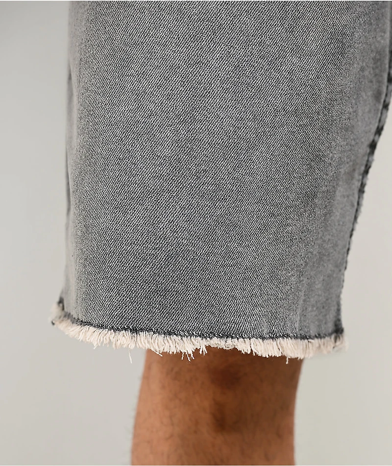 True Religion Bobby Frayed Hem Flap Grey Wash Baggy Shorts