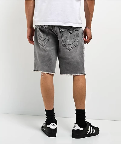 True Religion Bobby Frayed Hem Flap Grey Wash Baggy Shorts