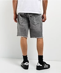 True Religion Bobby Frayed Hem Flap Grey Wash Baggy Shorts