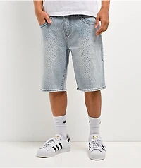 True Religion Bobby Rhinestone Blue Wash Baggy Shorts