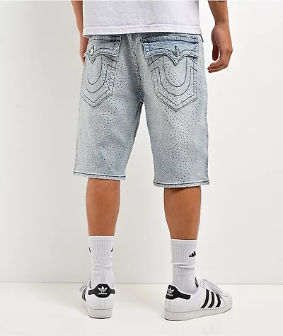True Religion Bobby Rhinestone Blue Wash Baggy Shorts