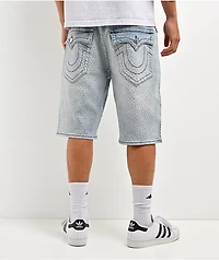 True Religion Bobby Rhinestone Blue Wash Baggy Shorts