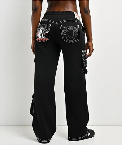 True Religion Buddha Black Contrast Stitch Cargo Sweatpants