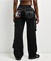 True Religion Buddha Black Contrast Stitch Cargo Sweatpants