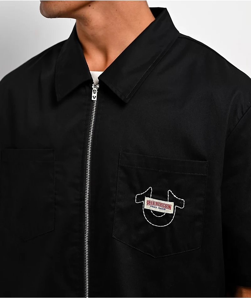 True Religion Buddha Black Zip Work Shirt