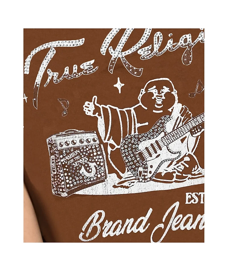 True Religion Buddha Crystal Brown Crop T-Shirt