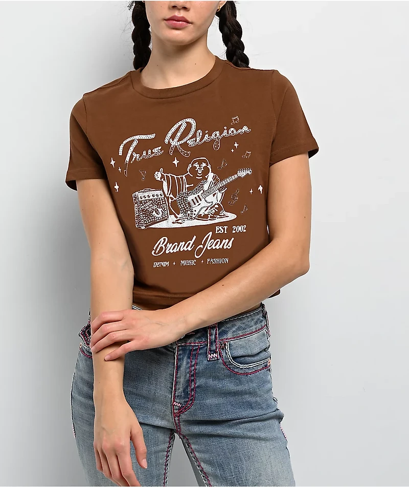 True Religion Buddha Crystal Brown Crop T-Shirt