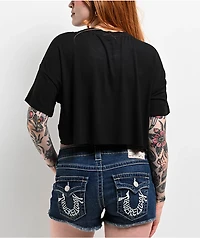 True Religion Buddha Logo Black Crop Boxy T-Shirt